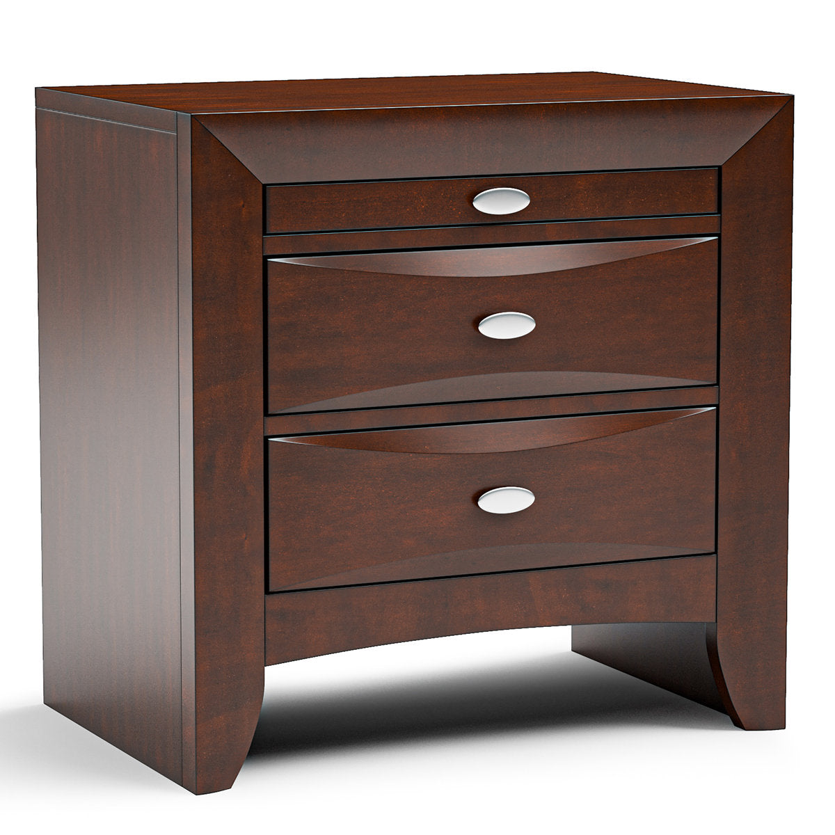Nightstand, Solid Wood, Dovetail Drawers, Nickel Pulls, Brown