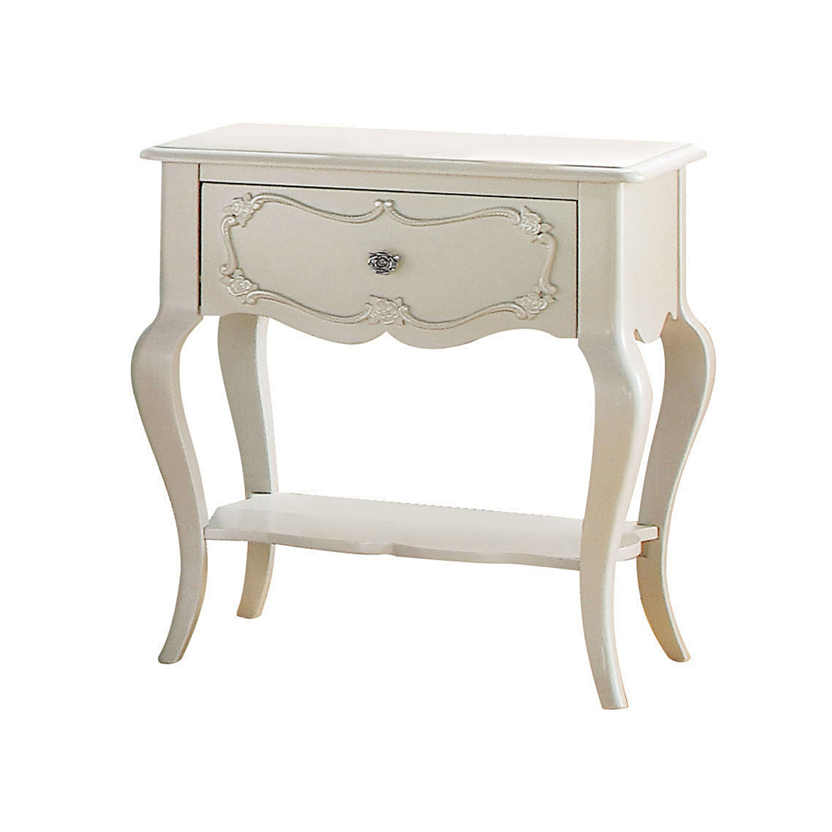 Nightstand, Solid Wood with 1 Drawer in Pearl White