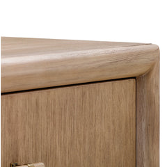 Nightstand with 1 Drawer and Leather Accents in Natural Acacia Wood