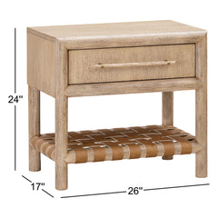 Nightstand with 1 Drawer and Leather Accents in Natural Acacia Wood
