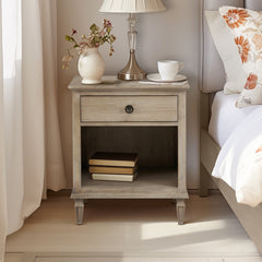 Nightstand with 1 Drawer and Open Shelf in Light Natural