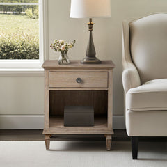 Nightstand with 1 Drawer and Open Shelf in Light Natural