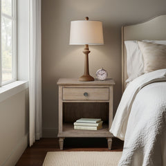 Nightstand with 1 Drawer and Open Shelf in Light Natural