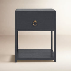 Nightstand with 1 Drawer and Open Shelf in Navy Blue