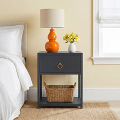 Nightstand with 1 Drawer and Open Shelf in Navy Blue