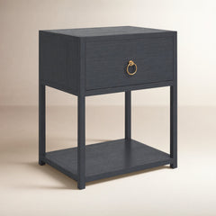 Nightstand with 1 Drawer and Open Shelf in Navy Blue