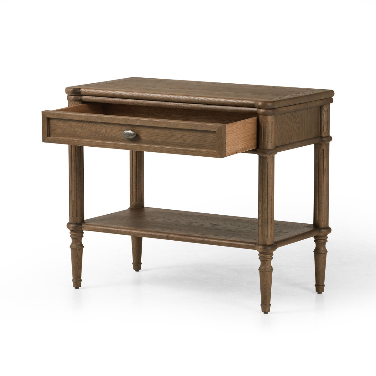 Nightstand with 1 Drawer and Open Shelf in Solid Oak