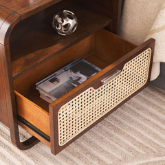 Nightstand with 1 Drawer and Open Shelf, Rubberwood, Walnut Finish