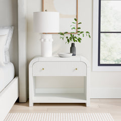 Nightstand with 1 Drawer and Open Shelf, Rubberwood, White