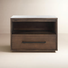 Nightstand with 1 Drawer and Shelf in Dark Chocolate Acacia