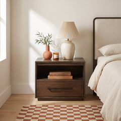 Nightstand with 1 Drawer and Shelf in Dark Chocolate Acacia