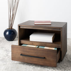 Nightstand with 1 Drawer and Shelf in Dark Chocolate Acacia