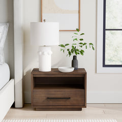 Nightstand with 1 Drawer and Shelf in Dark Chocolate Acacia