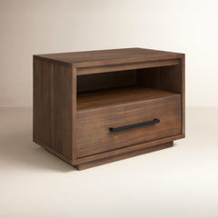 Nightstand with 1 Drawer and Shelf in Dark Chocolate Acacia