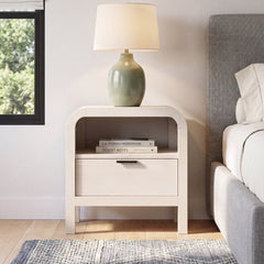 Nightstand with 1 Drawer and USB Ports, White Solid and Engineered Wood