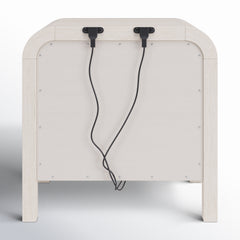 Nightstand with 1 Drawer and USB Ports, White Solid and Engineered Wood