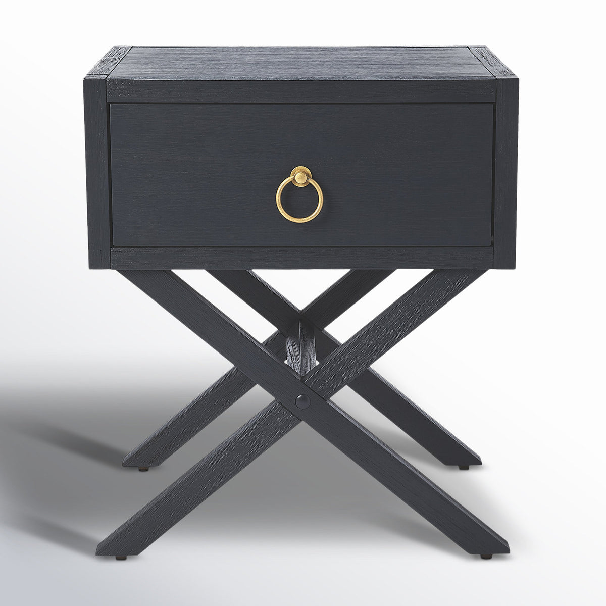 Nightstand with 1 Drawer and X-Shaped Legs, Navy Blue