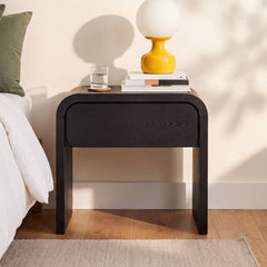 Nightstand with 1 Drawer in Solid and Engineered Wood, Jet Black