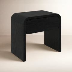 Nightstand with 1 Drawer in Solid and Engineered Wood, Jet Black