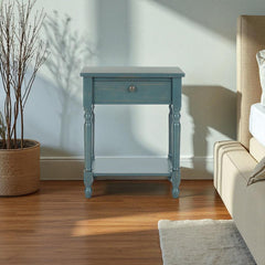 Nightstand with 1 Drawer, Open Shelf and Turned Spindle Legs, 20 In W