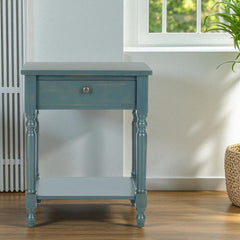 Nightstand with 1 Drawer, Open Shelf and Turned Spindle Legs, 20 In W