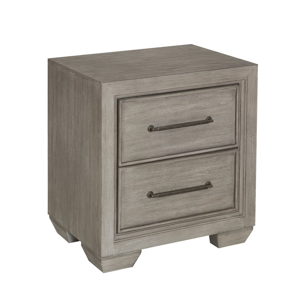 Nightstand with 2 Drawers and Dual USB Port, Gray Wire-Brushed Finish
