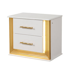 Nightstand with 2 Drawers and LED Lighting, Solid and Manufactured Wood