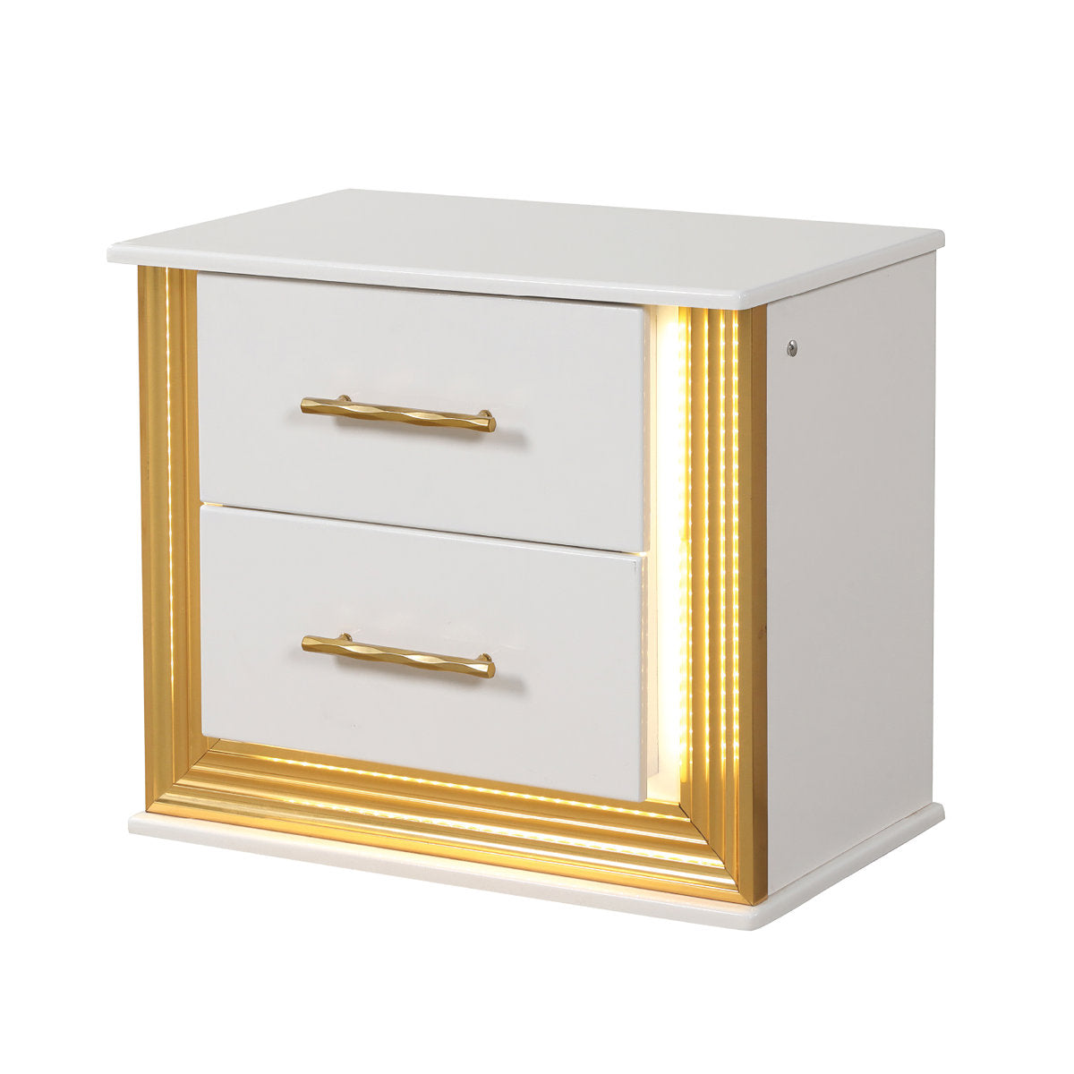 Nightstand with 2 Drawers and LED Lighting, Solid and Manufactured Wood