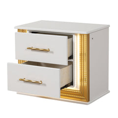 Nightstand with 2 Drawers and LED Lighting, Solid and Manufactured Wood