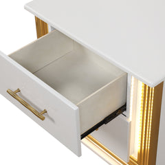 Nightstand with 2 Drawers and LED Lighting, Solid and Manufactured Wood