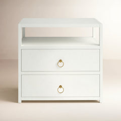 Nightstand with 2 Drawers and Open Shelf in White