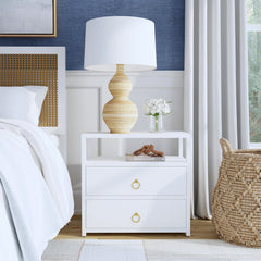 Nightstand with 2 Drawers and Open Shelf in White