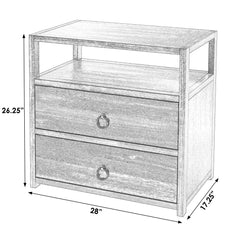 Nightstand with 2 Drawers and Open Shelf in White