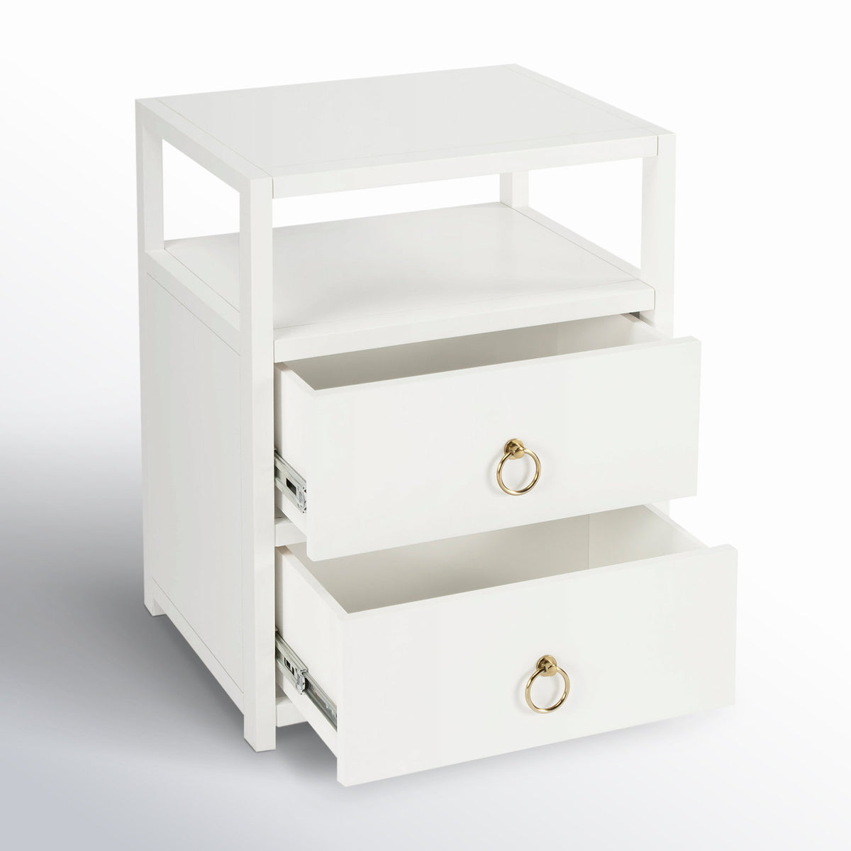 Nightstand with 2 Drawers and Open Shelf in White Acacia Wood