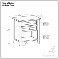 Nightstand with 2 Drawers and Open Shelf, Solid Pine, Light Golden Brown