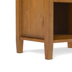 Nightstand with 2 Drawers and Open Shelf, Solid Pine, Light Golden Brown