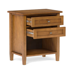 Nightstand with 2 Drawers and Open Shelf, Solid Pine, Light Golden Brown
