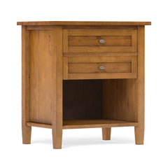 Nightstand with 2 Drawers and Open Shelf, Solid Pine, Light Golden Brown