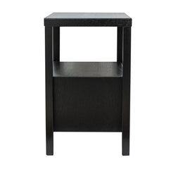 Nightstand with 2 Drawers and Open Shelf, Solid Wood Frame in Black