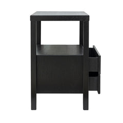 Nightstand with 2 Drawers and Open Shelf, Solid Wood Frame in Black