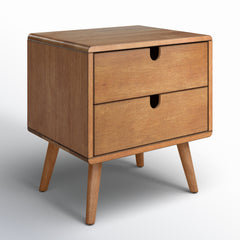 Nightstand with 2 Drawers and Splayed Legs in Oak