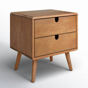 Nightstand with 2 Drawers and Splayed Legs in Oak