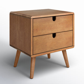 Nightstand with 2 Drawers and Splayed Legs in Oak