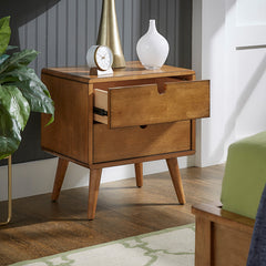 Nightstand with 2 Drawers and Splayed Legs in Oak