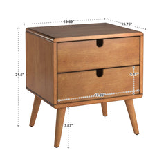 Nightstand with 2 Drawers and Splayed Legs in Oak