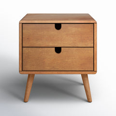 Nightstand with 2 Drawers and Splayed Legs in Oak