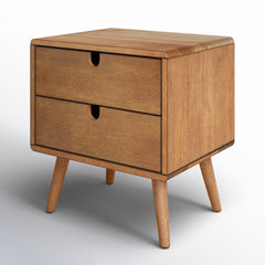 Nightstand with 2 Drawers and Splayed Legs in Oak