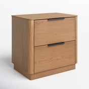 Nightstand with 2 Drawers in Natural Rubberwood and MDF