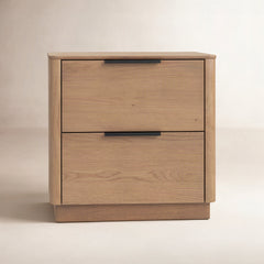 Nightstand with 2 Drawers in Natural Rubberwood and MDF