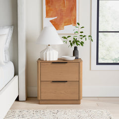 Nightstand with 2 Drawers in Natural Rubberwood and MDF